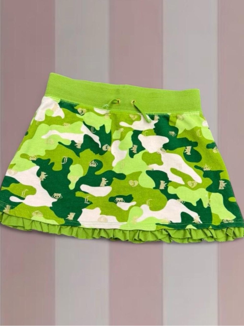 Juicy Couture Y2K Camo Green/Pink Sweatpant Frill Skirt
